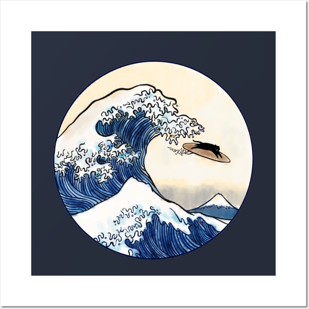 Great Wave off Kanagawa Cat Surfer Wall Art by Chewbarber